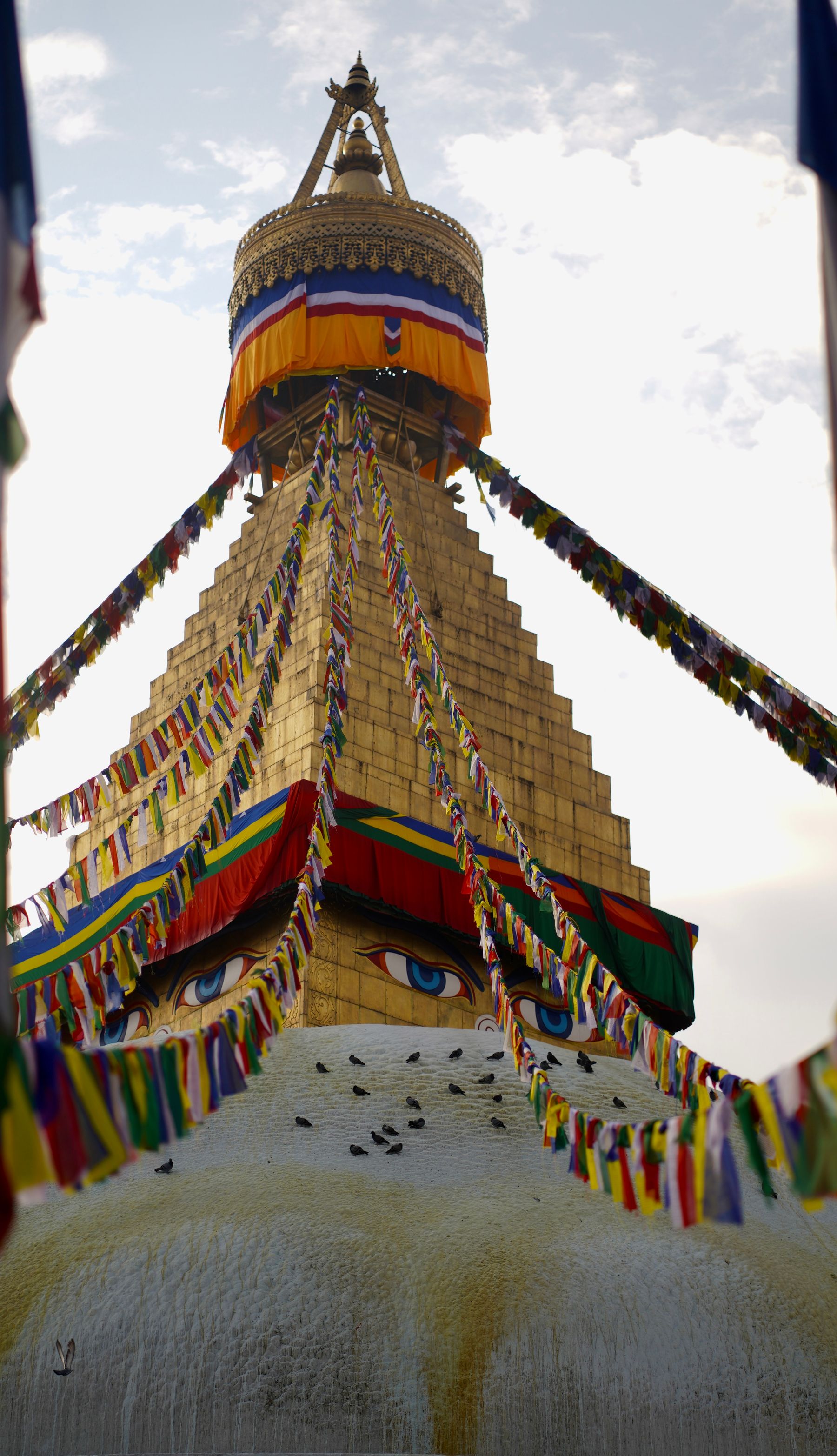Boudhanath Great Stupa and prayer flags in Kathmandu