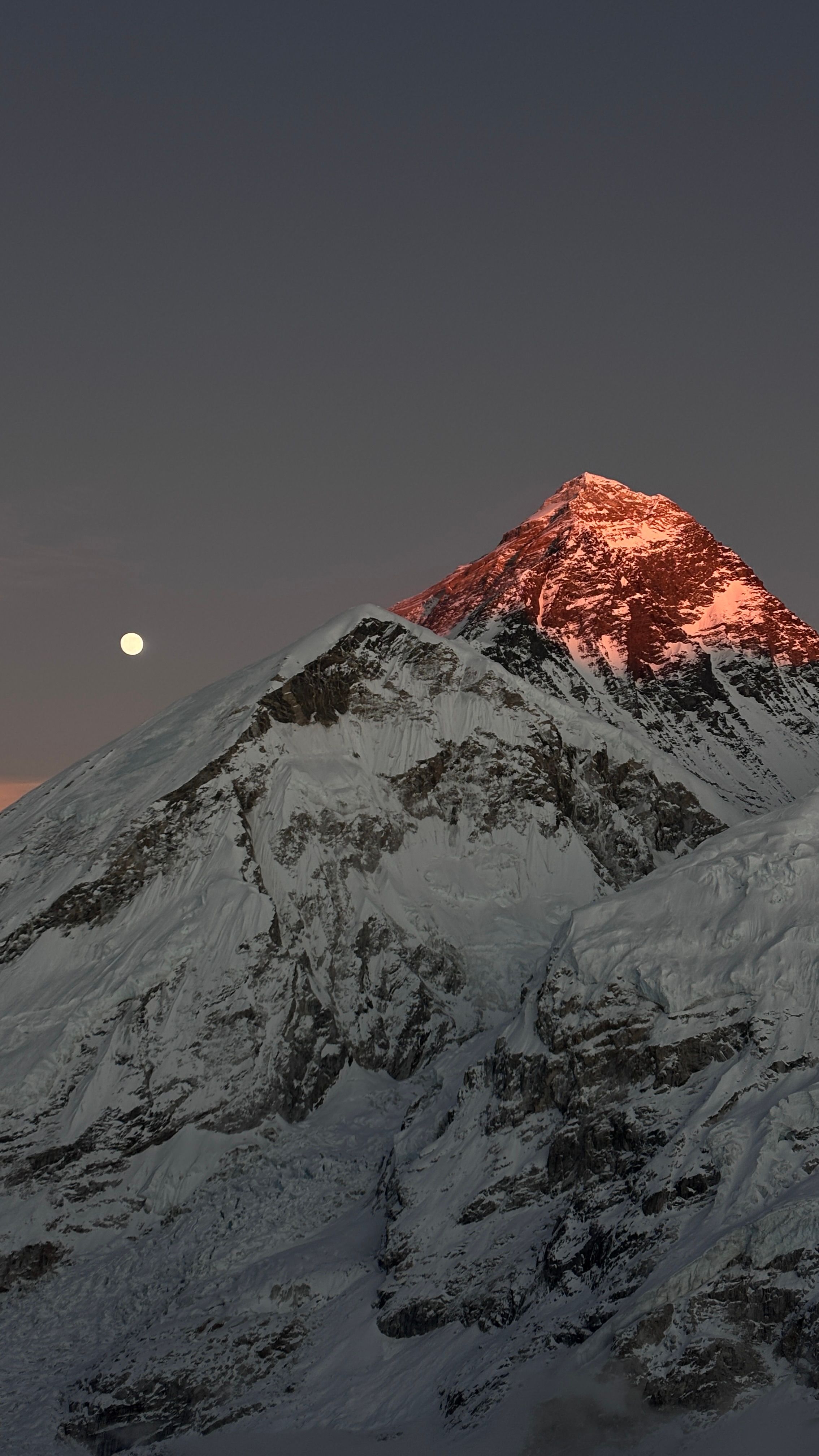 The last light of sunset on Mount Everest